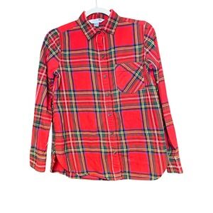 Old Navy Womens Red Plaid Flannel Button Down Shirt Classic Fit Small